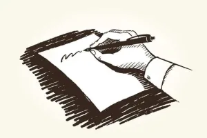 dibujo de una mano escribiendo con una pluma, que hace un copywriter